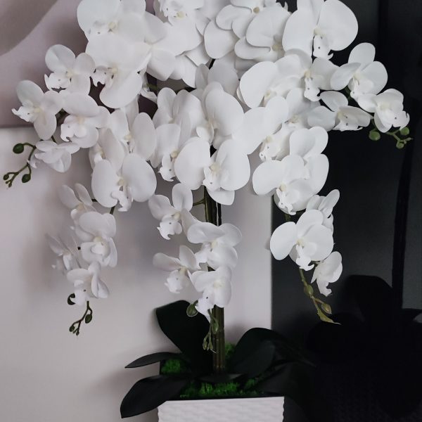 Fehér padlóvázás real touch orchidea ( 5 ágú kb 80-90cm)