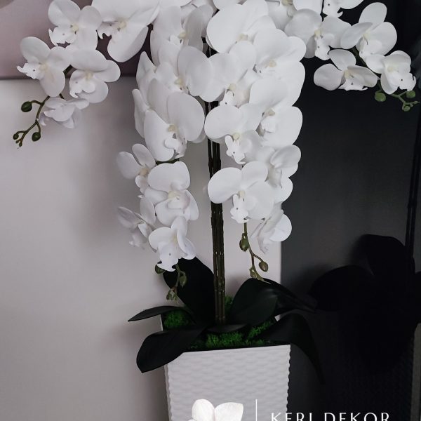 Fehér padlóvázás real touch orchidea (4 ágú kb 80-90cm)