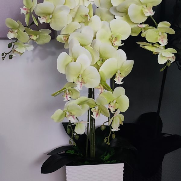 Halványsárga padlóvázás real touch orchidea (4 ágú kb 80-90cm )