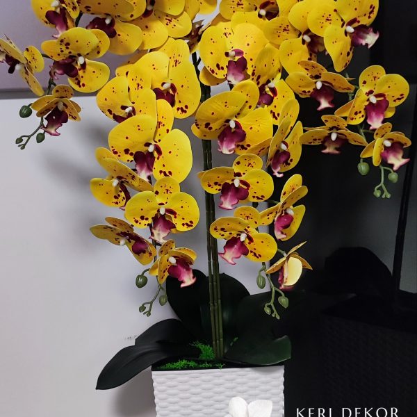 Sárga-piros padlóvázás real touch orchidea (4 ágú kb 80-90cm )