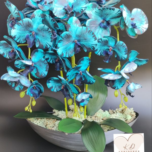 Kék cirkás real touch orchidea ( 3 ágú ) csónak kaspóban