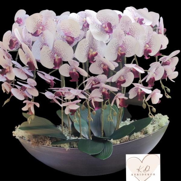 Fehér lila Csónak kaspós real touch orchidea (7 ágú )