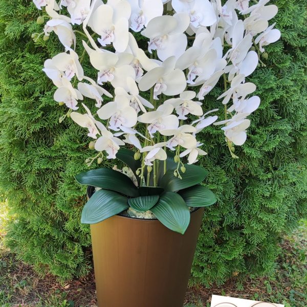 Barna kör padlóvázás 7 ágú orchidea (bármilyen színű orchideával kérhető) EGYEDI RENDELÉSRE KÉSZÜL!