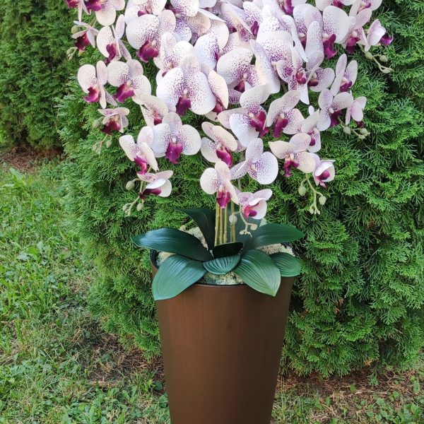 Barna kör padlóvázás 7 ágú orchidea (bármilyen színű orchideával kérhető) EGYEDI RENDELÉSRE KÉSZÜL!