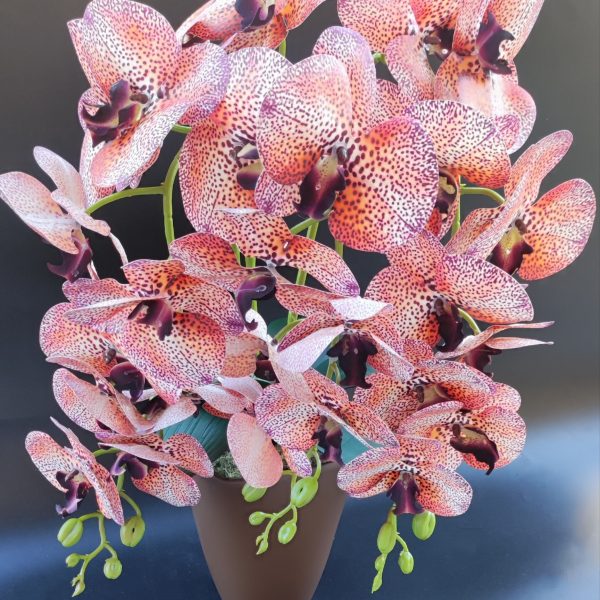 Rózsaszínes-sárgás-lilás pöttyös real touch orchidea ( 3 ágú )