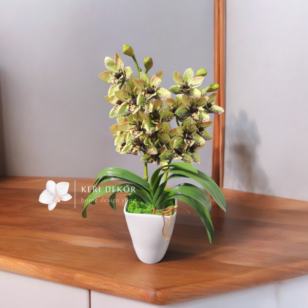 Sárga-barna cymbidium real touch orchidea ( 2 ágú )