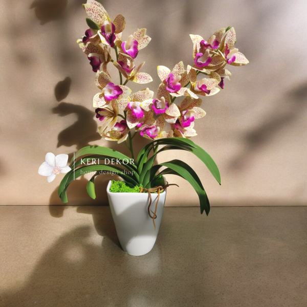 Sárga-rózsaszín cymbidium real touch orchidea ( 2 ágú )