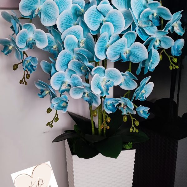 Kék padlóvázás real touch orchidea ( 5 ágú kb 80-90cm)