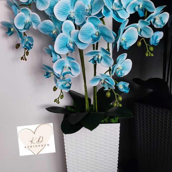 Kék padlóvázás real touch orchidea ( 4 ágú kb 80-90cm )