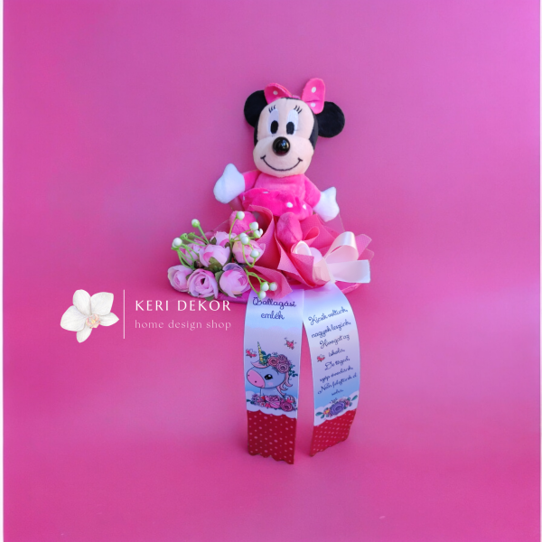 Minnie ballagási csokor (szalaggal)  figura kb 19 cm