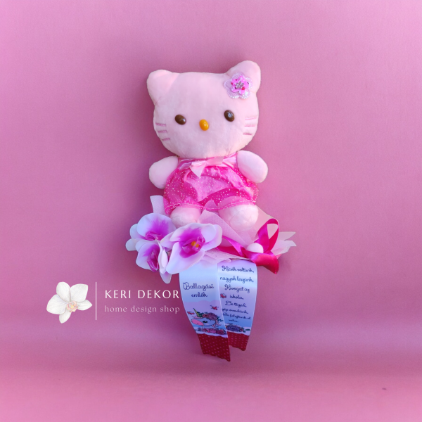 Hello Kitty ballagási csokor szalaggal  (figura kb 20cm)