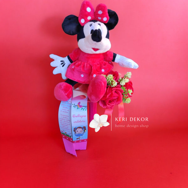 Minnie ballagási csokor szalaggal  (figura kb 31cm)