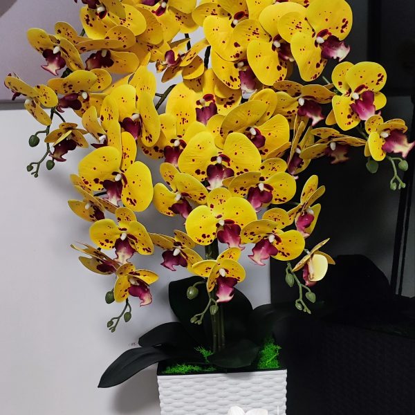 Sárga-piros padlóvázás real touch orchidea ( 5 ágú kb 80-90cm )