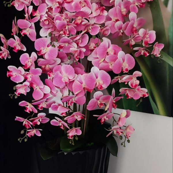 Óriás halványrózsaszín padlóvázás real touch orchidea ( 14 ágú kb 150-160cm) (antracit kaspóval)