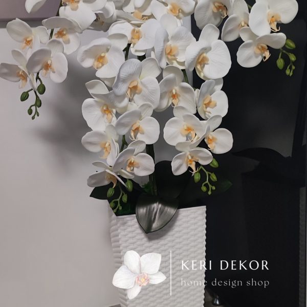 Fehér sárga bibés padlóvázás soft touch orchidea ( 4 ágú kb 80-90cm )