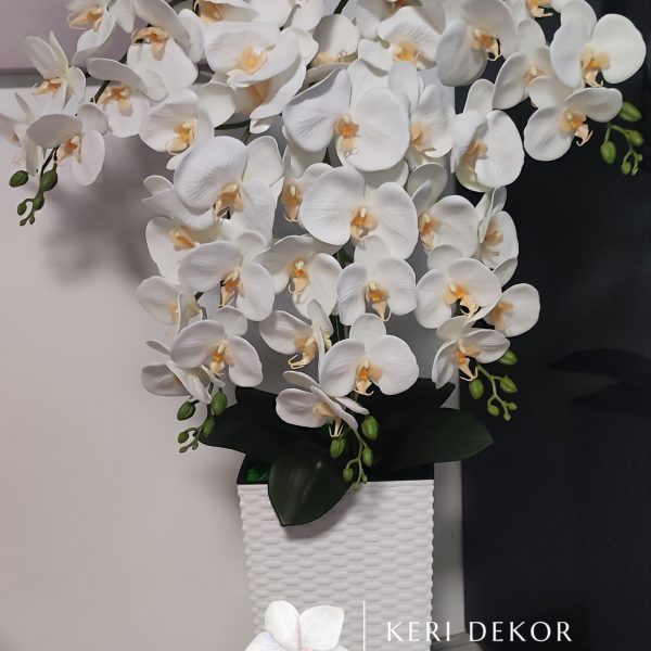 Fehér sárga bibés padlóvázás soft touch orchidea ( 5 ágú  kb 80-90cm )