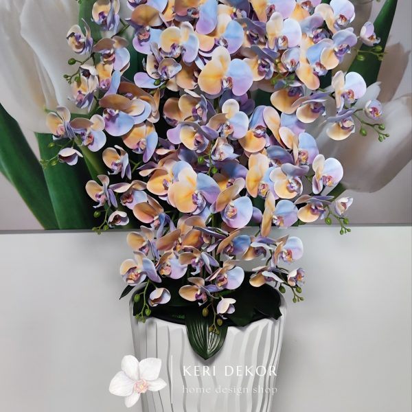 Óriás színes padlóvázás real touch orchidea ( 14 ágú kb 150-160cm) (fehér kaspóval)