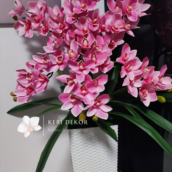 Fehér padlóvázás rózsaszín cymbidium 6ágú  real touch orchidea  (egyedi rendelésre)