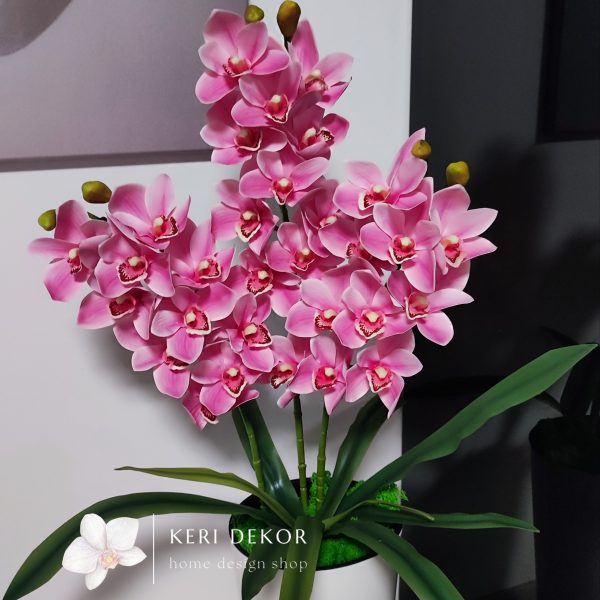 Cymbidium rózsaszín 3ágú padlóvázás real touch orchidea  (egyedi rendelésre)