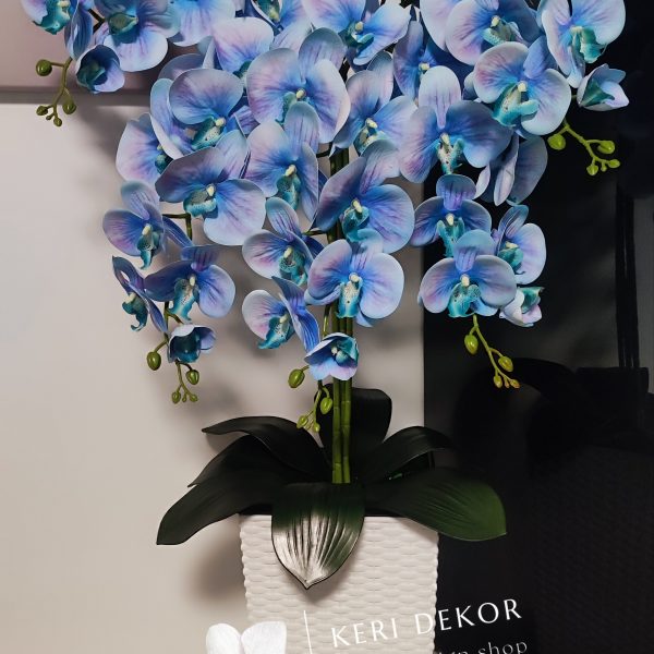 Fehér kék-rózsaszín padlóvázás real touch orchidea ( 5 ágú  kb 80-90cm )