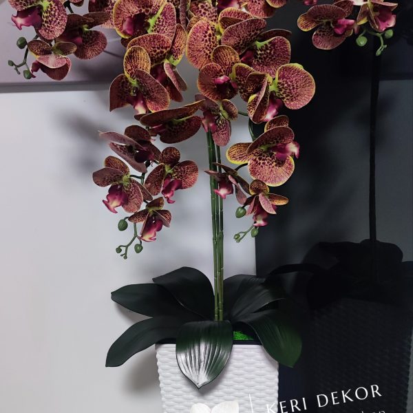 Sárgászöld szélű padlóvázás real touch orchidea ( 4 ágú )   kb 80-90cm