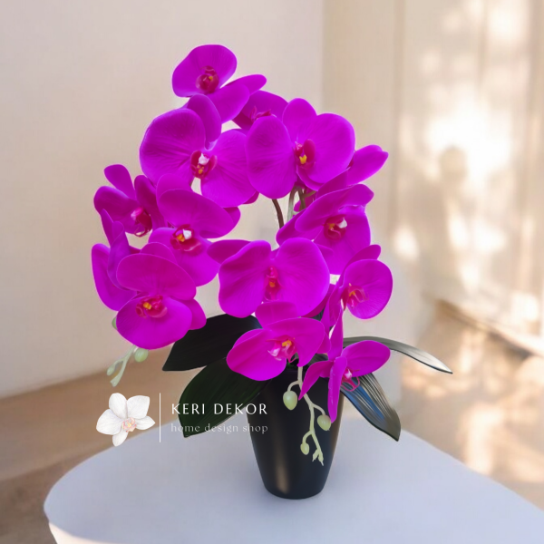 Antracit kaspós pink real touch orchidea ( 2 ágú ) (egyedi rendelésre, bármilyen orchideával kérhető)