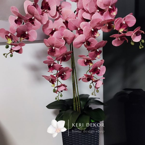 Antracit kaspós 4 ágú rózsaszín orchidea   kb 80-90cm